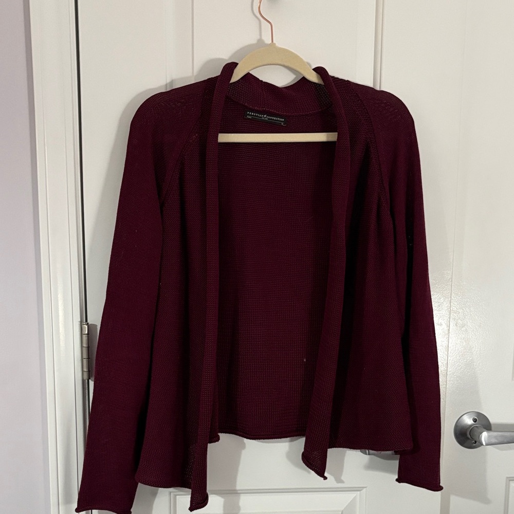 Women's Burgundy Open Front Sweater Peruvian Connection XL